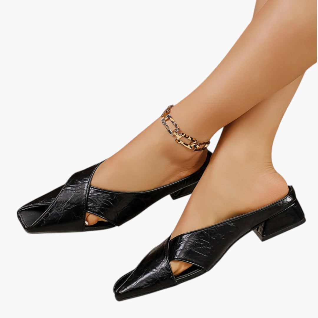 Femmes Mules Chaussures avec Bout Carré et Talon Bas