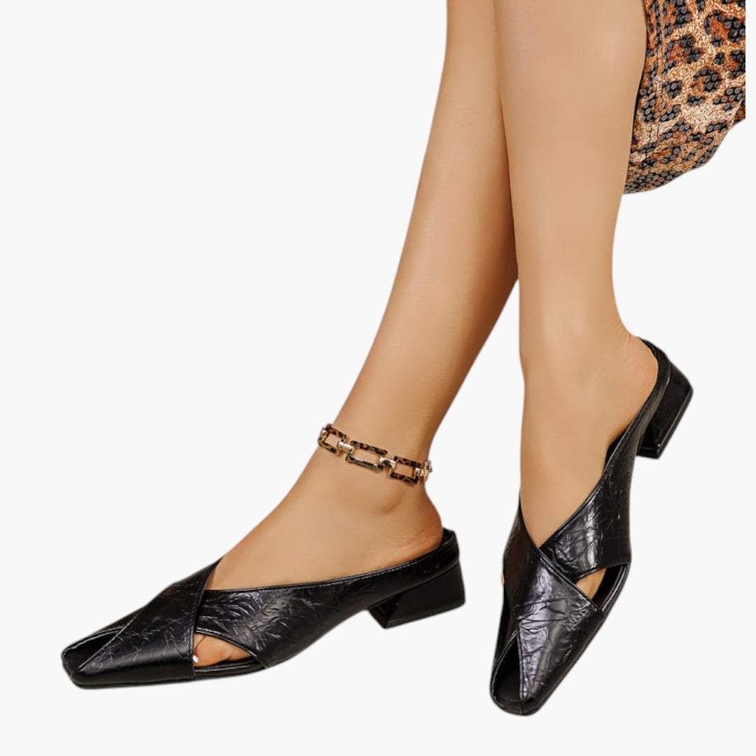 Femmes Mules Chaussures avec Bout Carré et Talon Bas