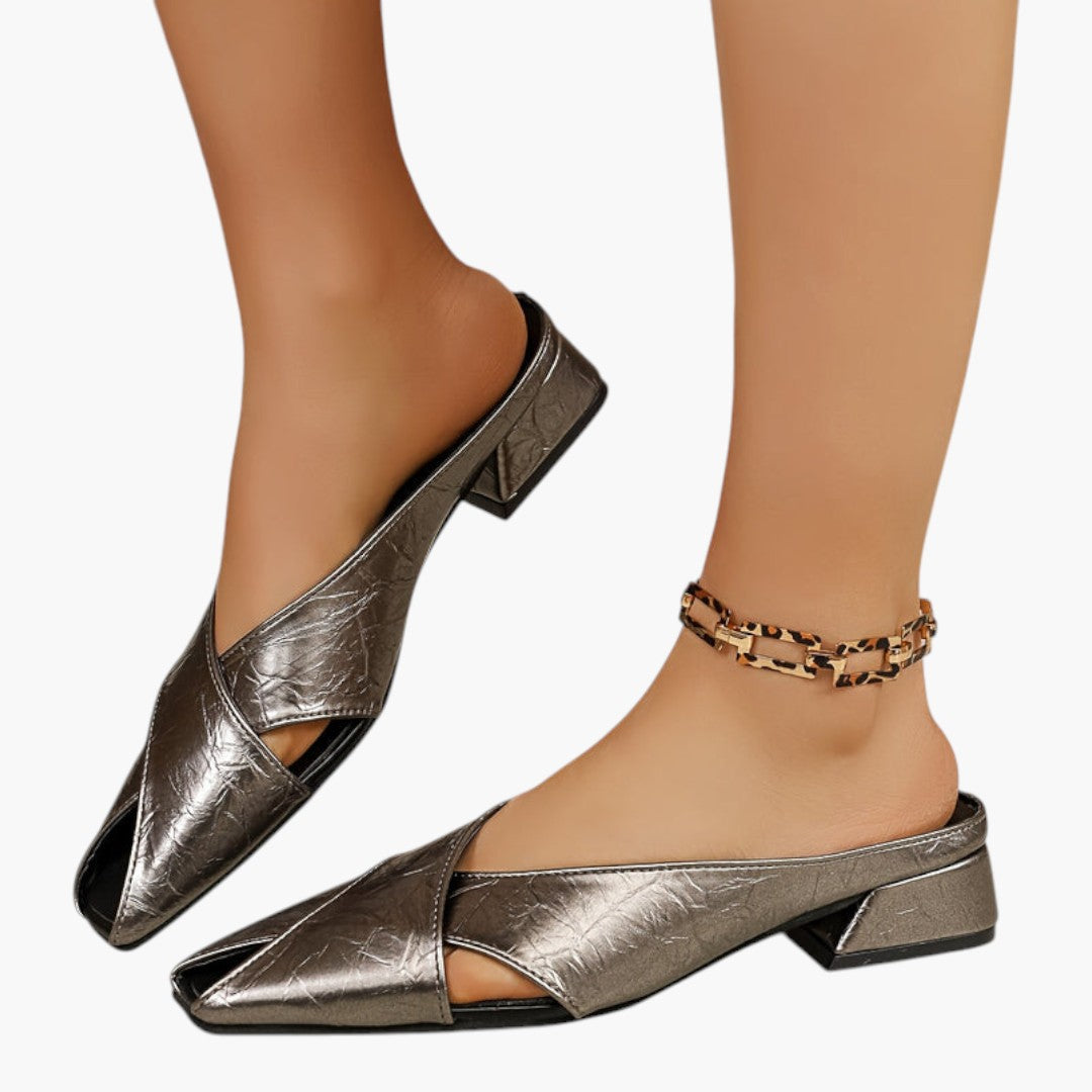 Femmes Mules Chaussures avec Bout Carré et Talon Bas
