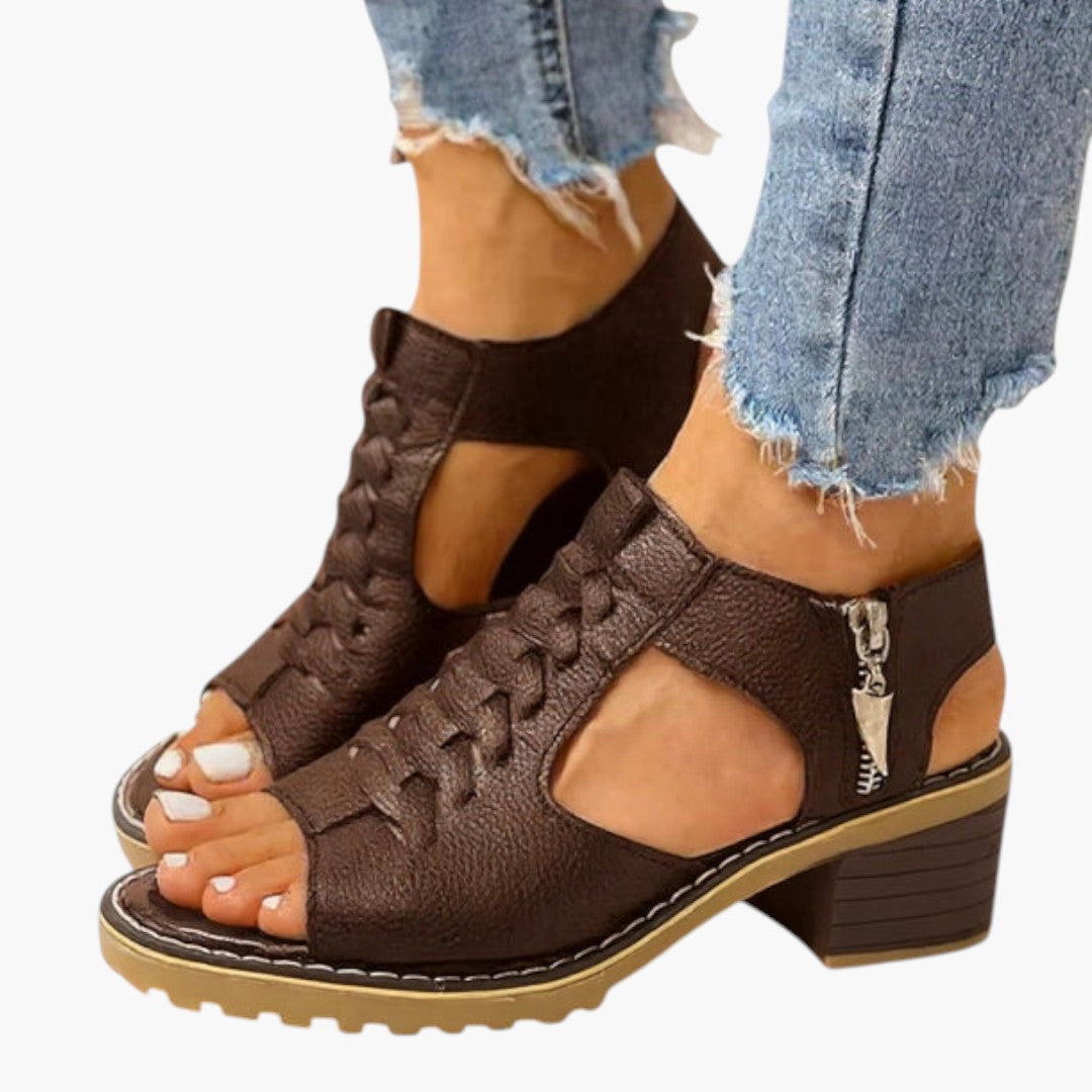 Femmes Sandales avec talon bloc et fermeture zippée