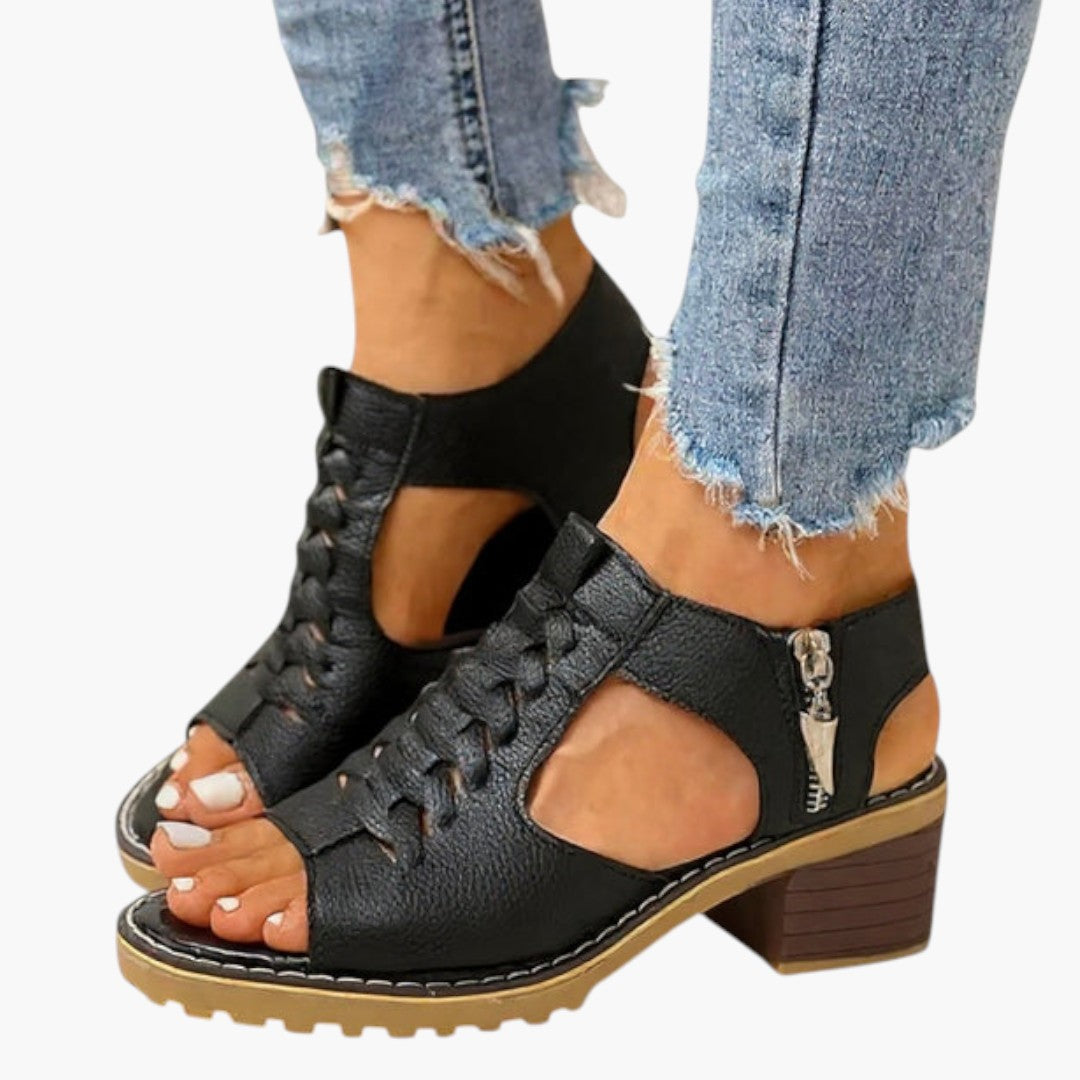 Femmes Sandales avec talon bloc et fermeture zippée