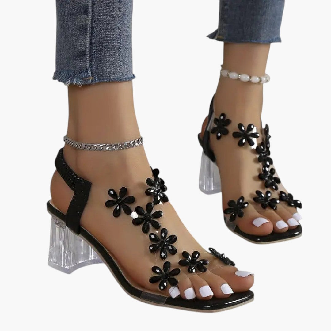 Femmes Sandales avec talon bloc et ornements strass