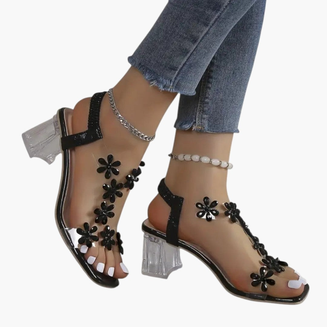 Femmes Sandales avec talon bloc et ornements strass