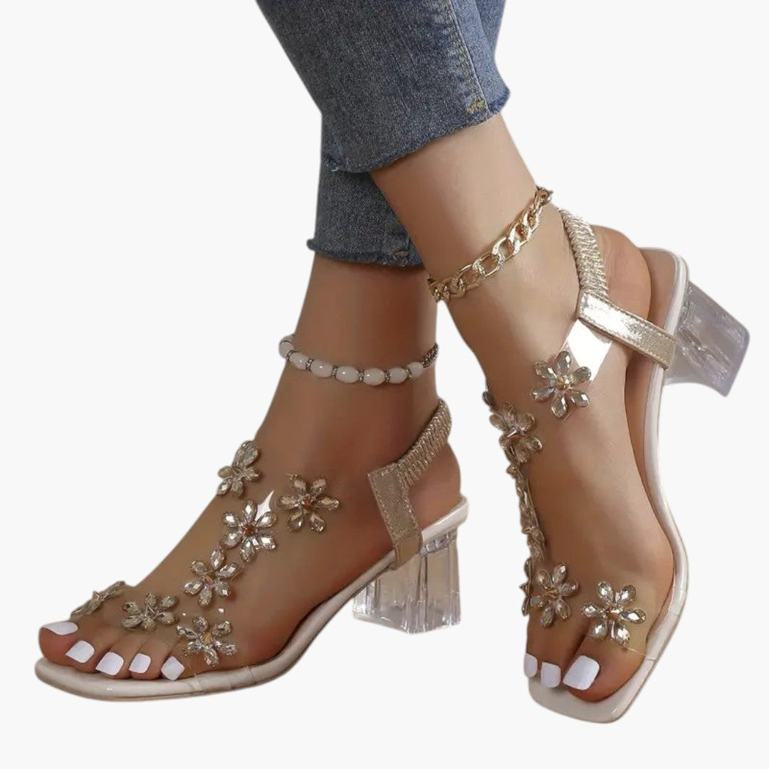 Femmes Sandales avec talon bloc et ornements strass