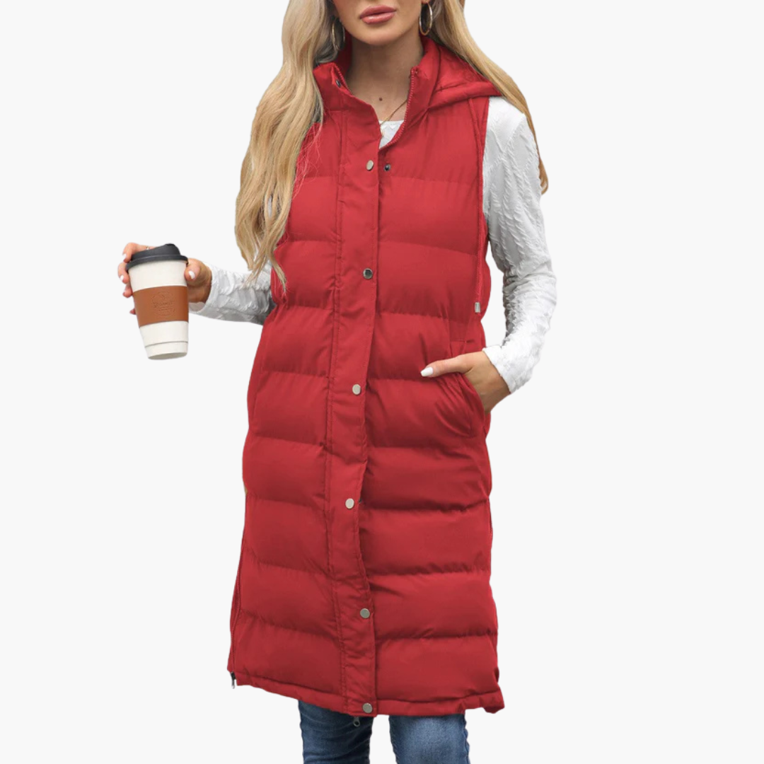 Gilet long matelassé femme avec capuche