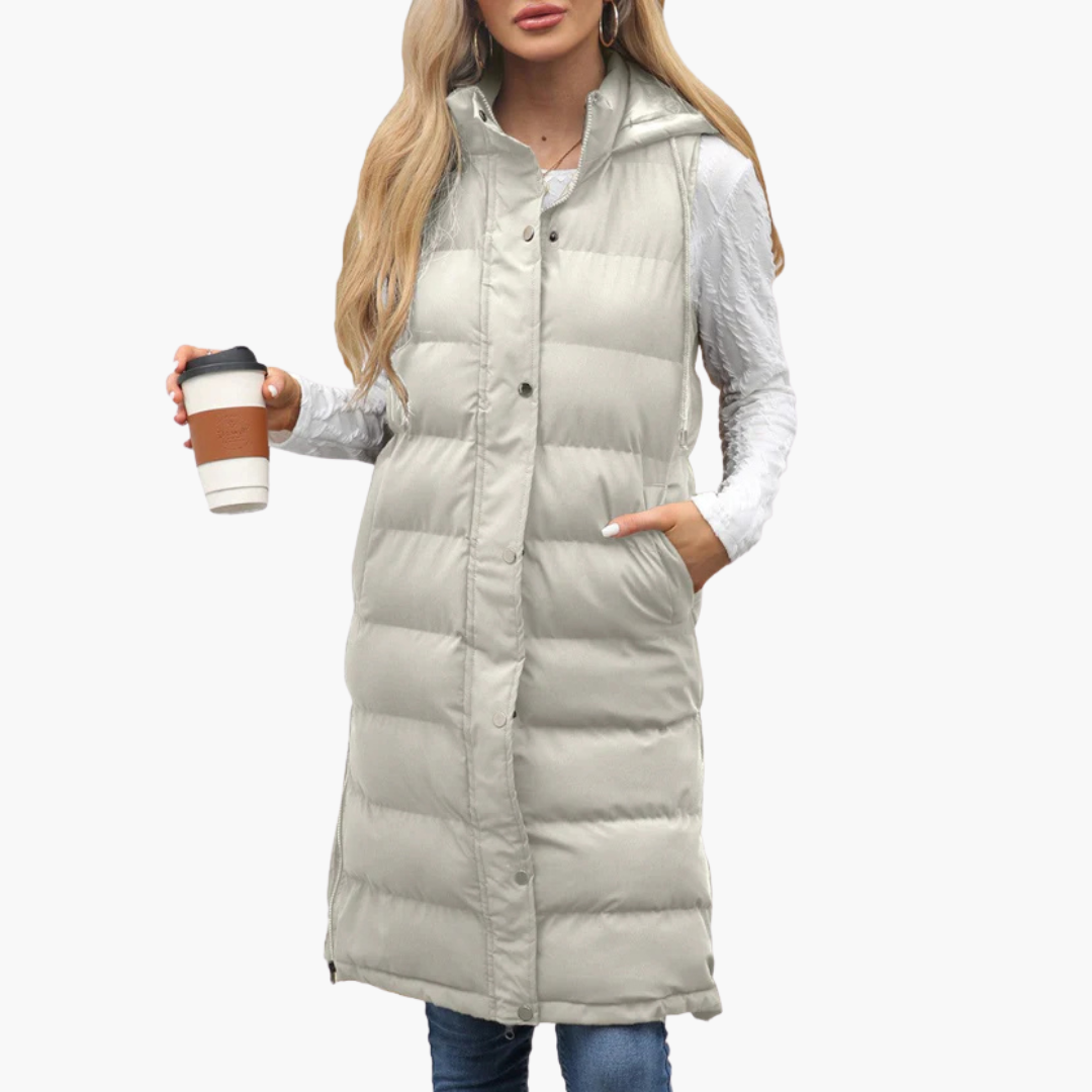 Gilet long matelassé femme avec capuche