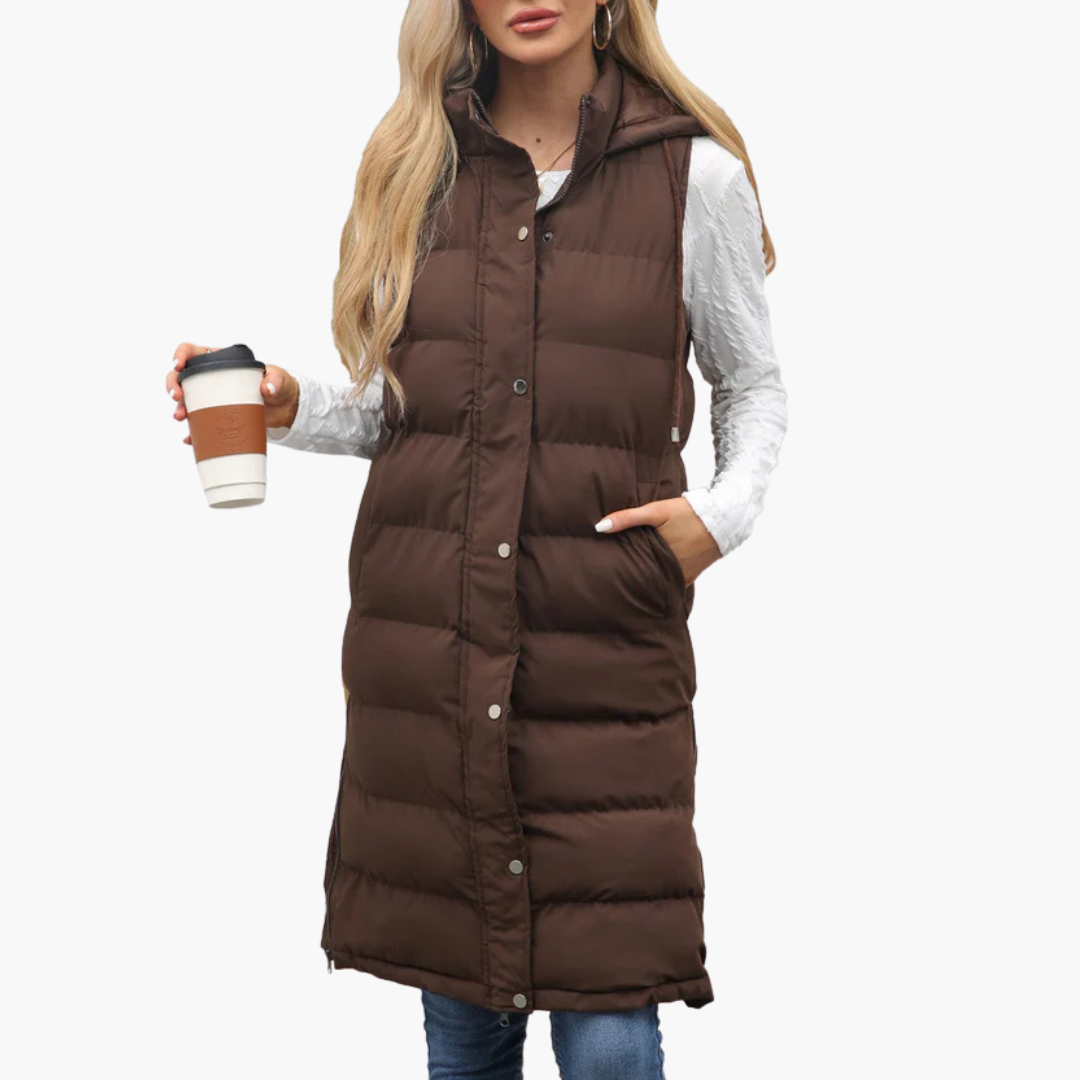 Gilet long matelassé femme avec capuche