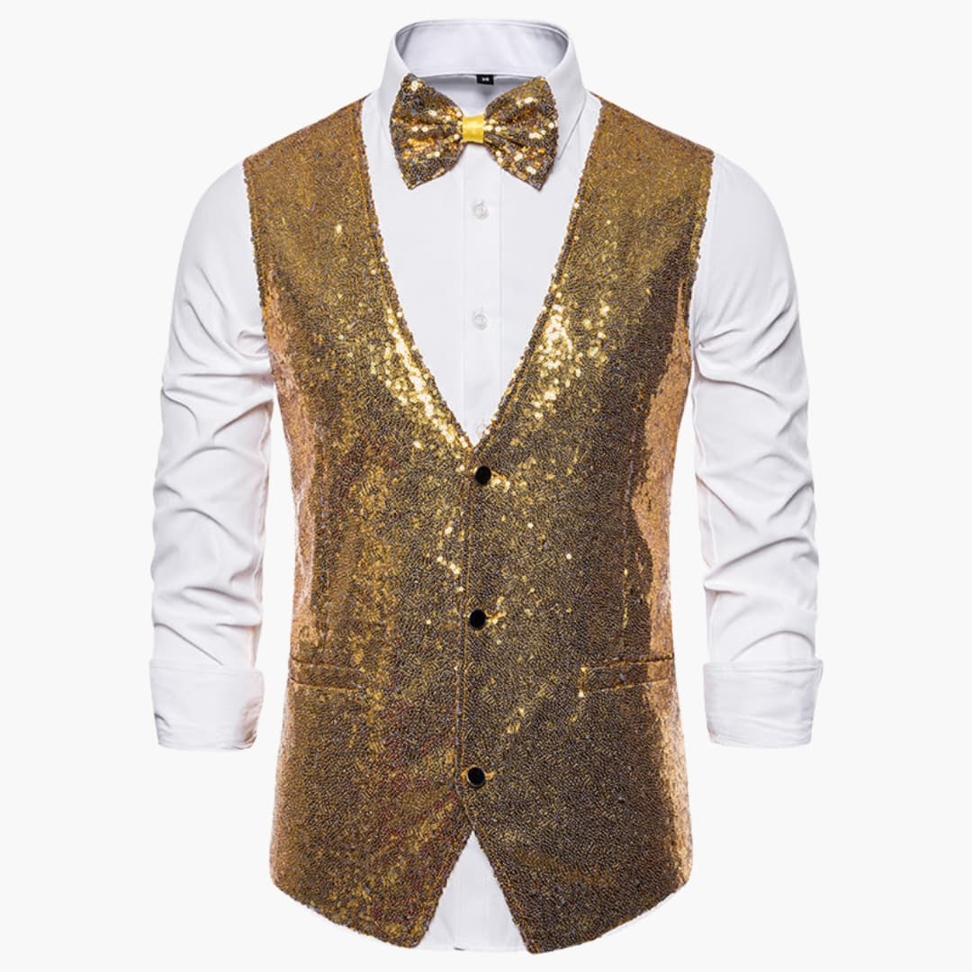Gilet pailleté pour homme avec nœud papillon assorti – Tenue festive
