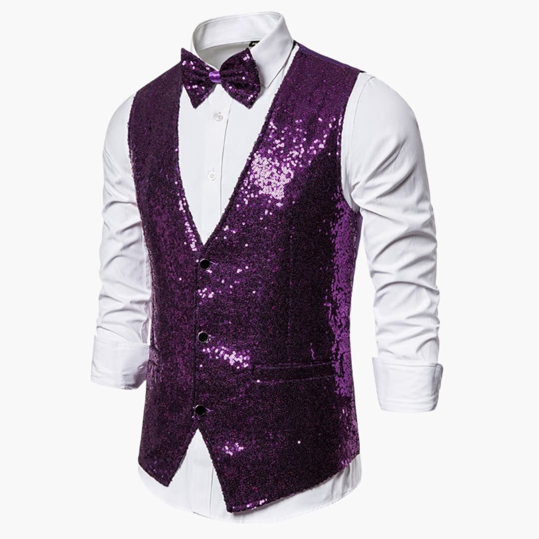 Gilet pailleté pour homme avec nœud papillon assorti – Tenue festive