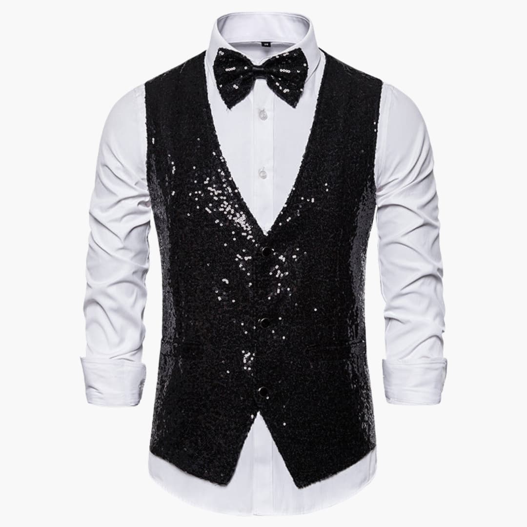 Gilet pailleté pour homme avec nœud papillon assorti – Tenue festive