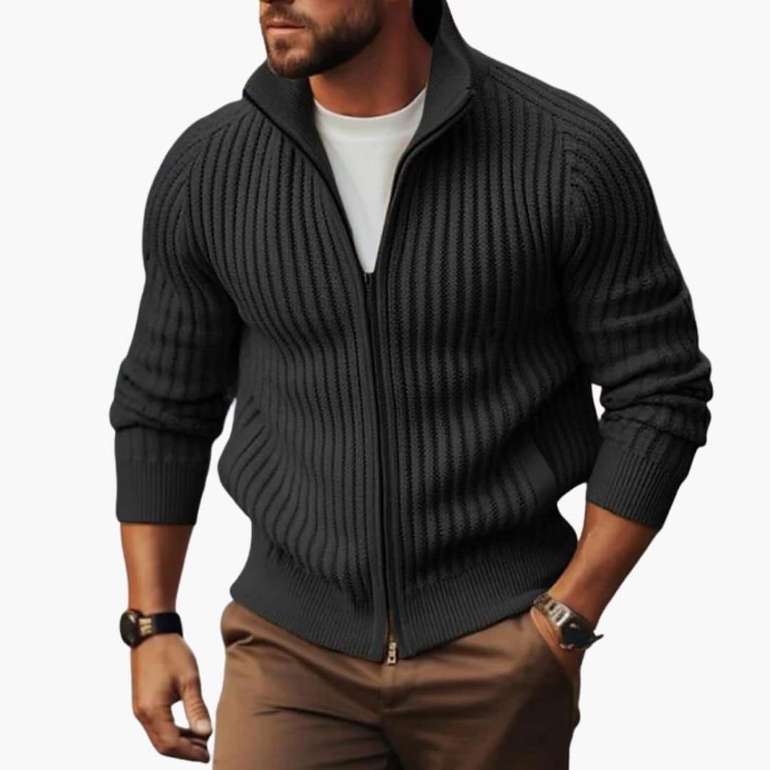 Gilet zippé côtelé pour homme avec col montant et ourlet droit