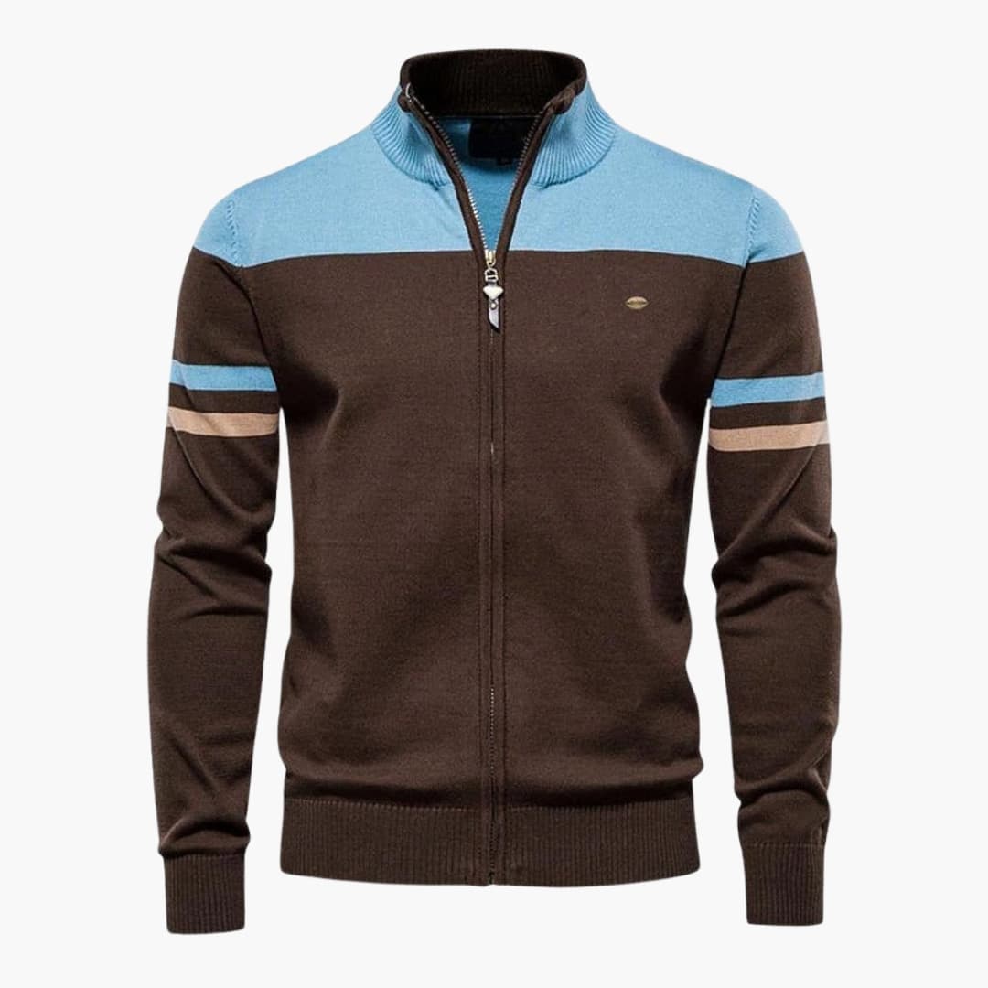 Gilet zippé pour homme avec col côtelé et motif à rayures