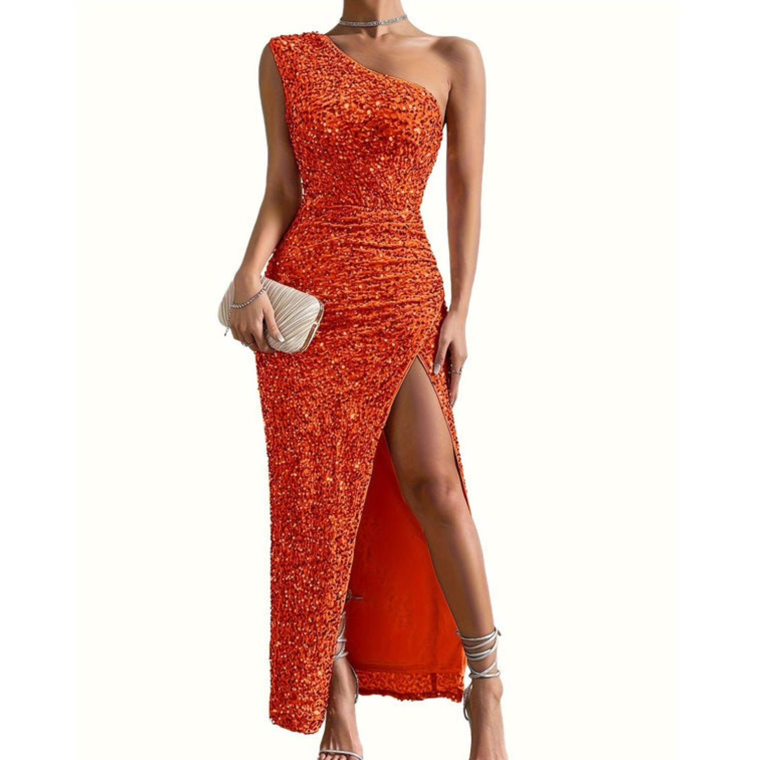 Robe scintillante pour femme, sans épaules, avec fente latérale pour occasions formelles