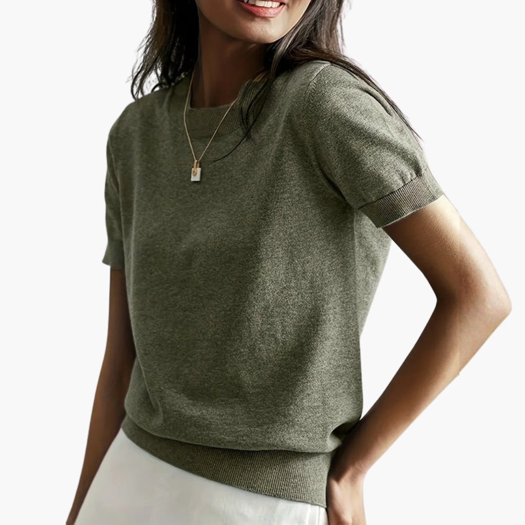 Haut Femme Manches Courtes avec Surface Légère et Coupe Ajustée