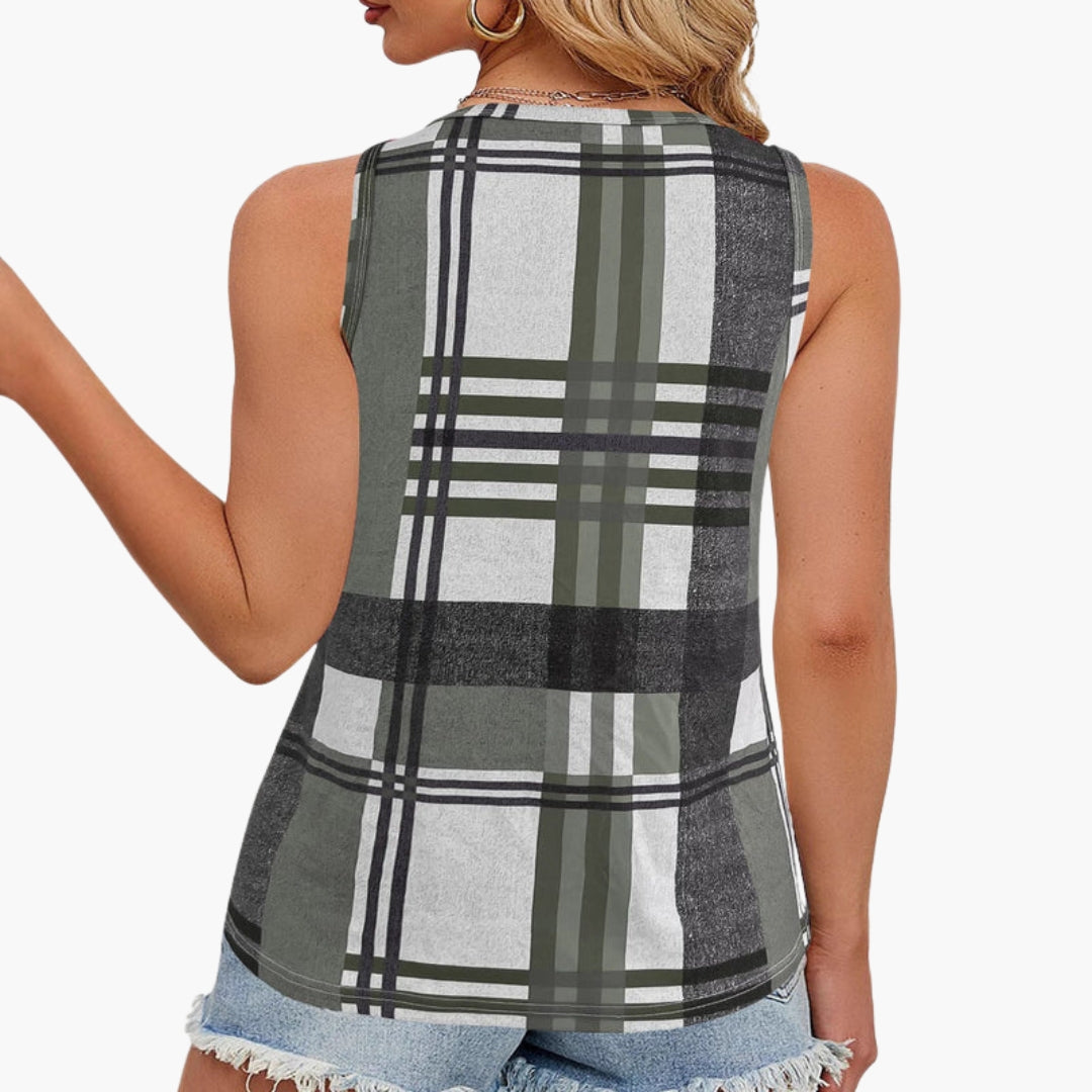 Top donna senza maniche con scollo a V e dettaglio bottoni