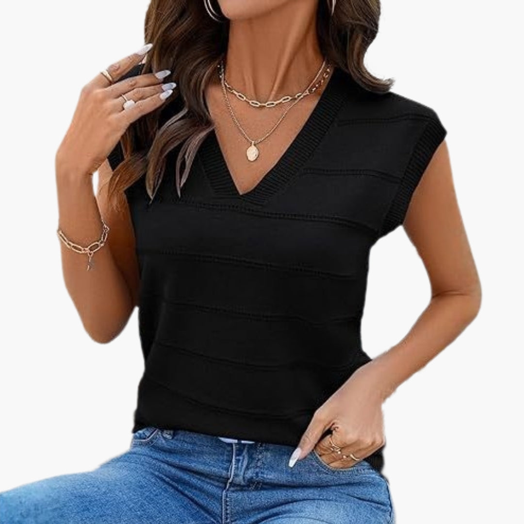 Top donna senza maniche in maglia con superficie testurizzata