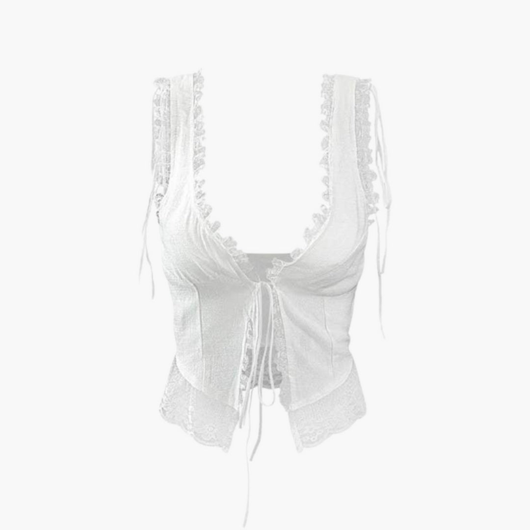 Maglia Donna con Scollo a V e Rifinitura in Pizzo