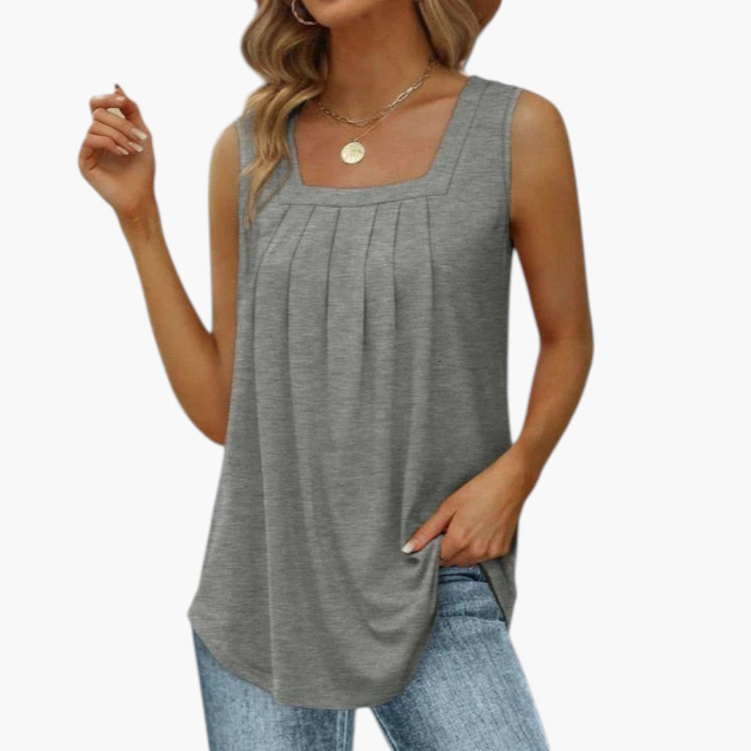 Top donna senza maniche con scollo quadrato e pieghe sul davanti