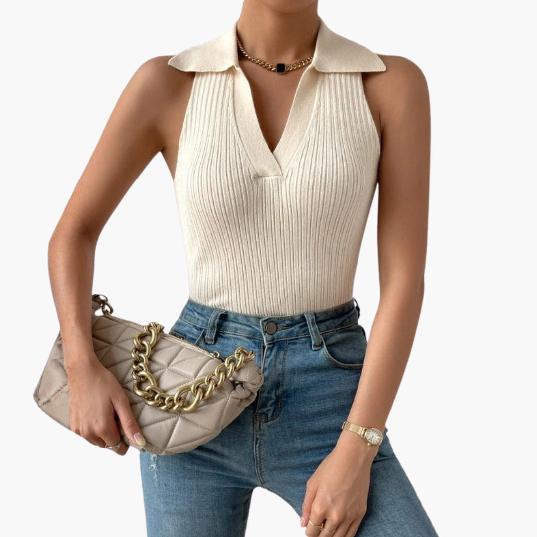 Top senza maniche donna con collo tondo e scollo a V