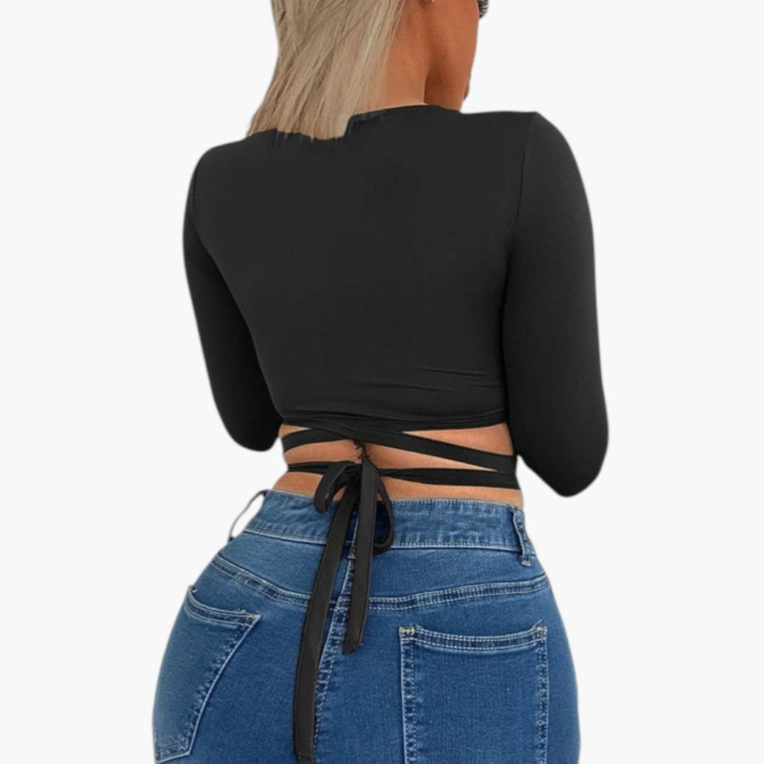 Women's cropped top with ring detail and long sleeves