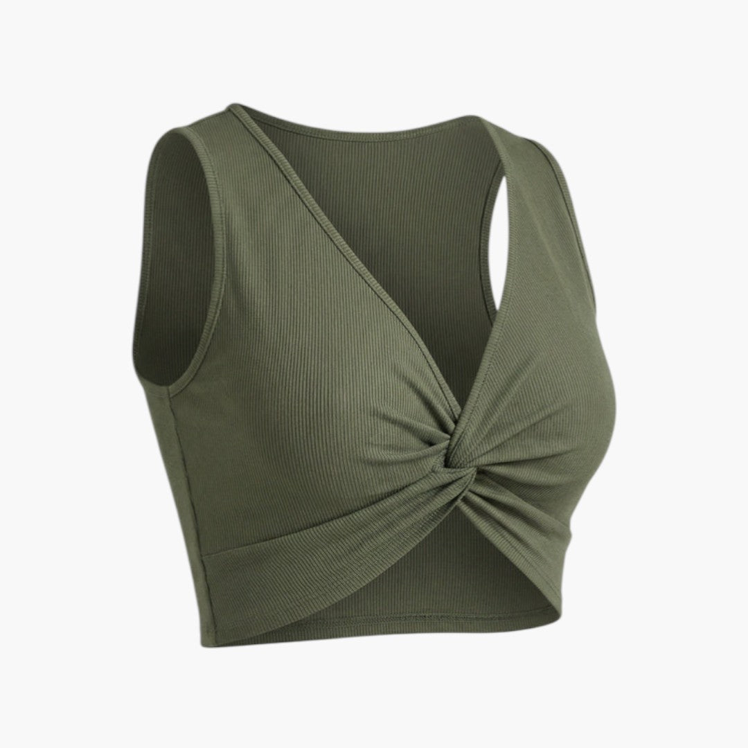Top corto donna con scollo a V e nodo frontale