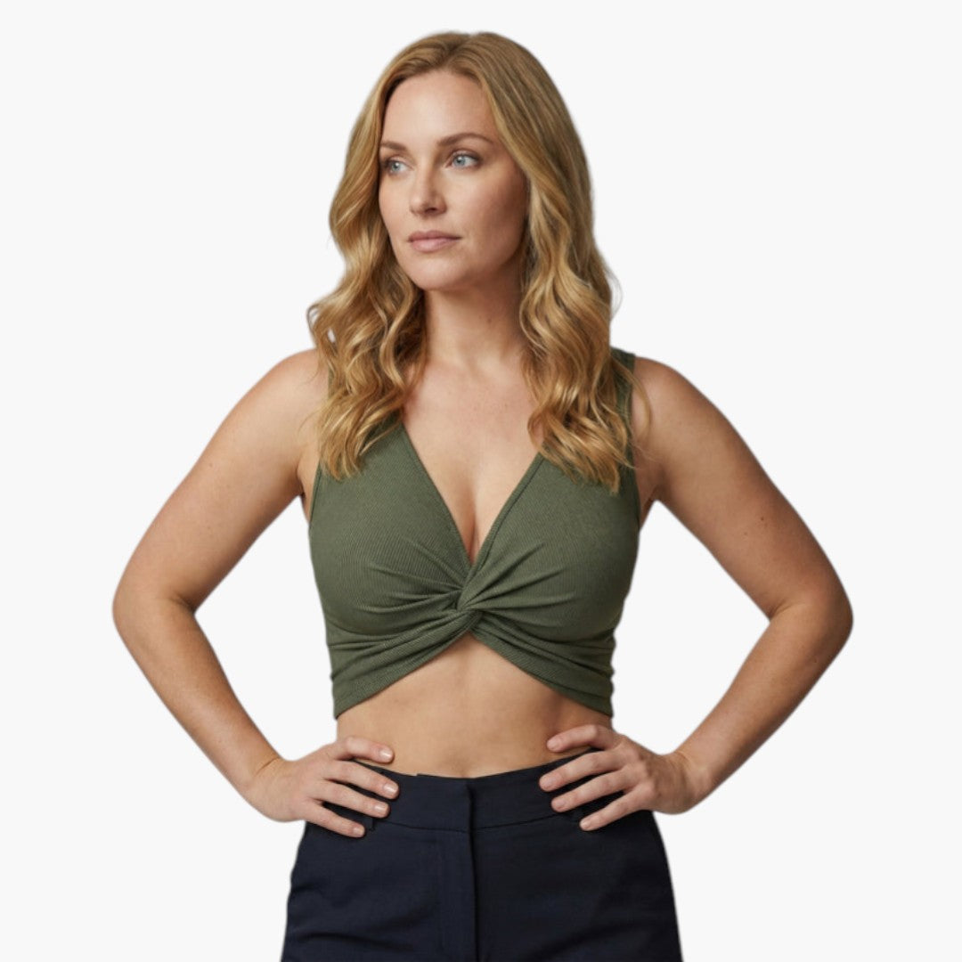 Top corto donna con scollo a V e nodo frontale
