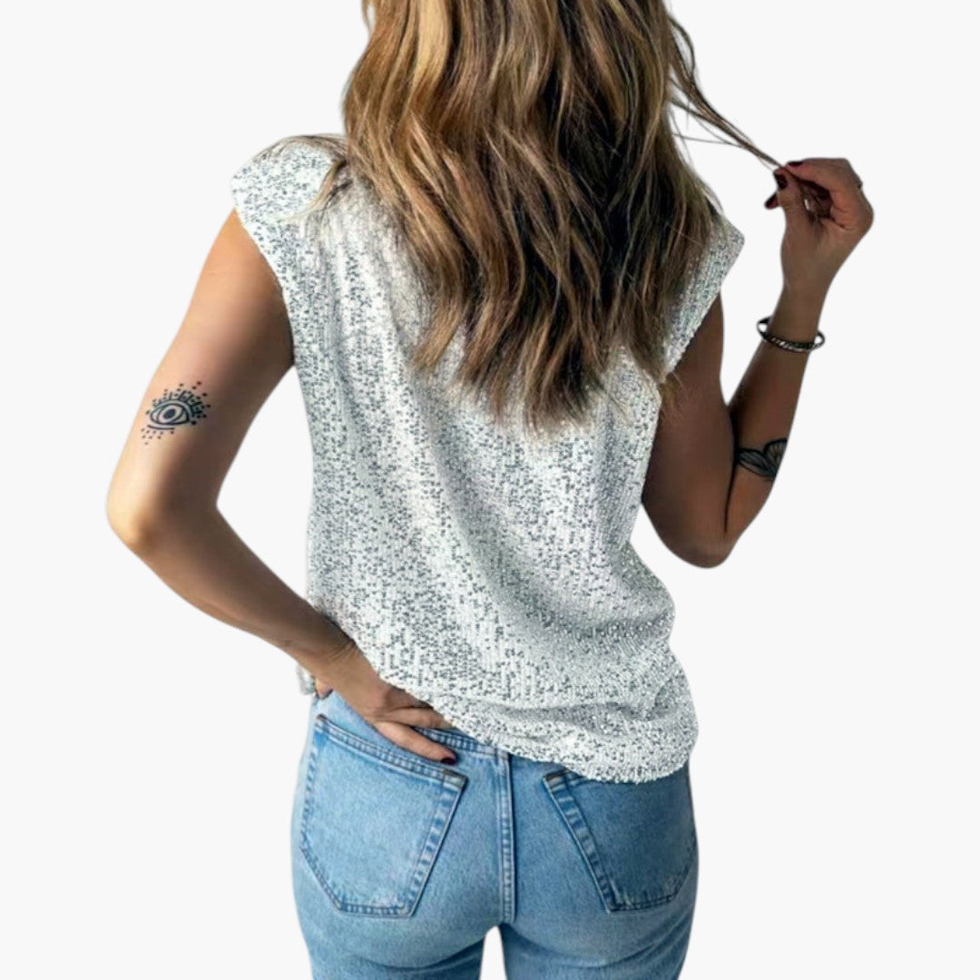 Top corto donna con scollo rotondo e maniche a mantella