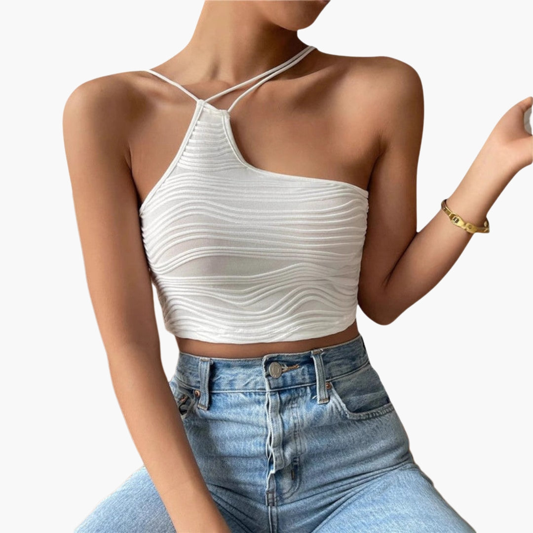 Top curto para mulher com decote assimétrico