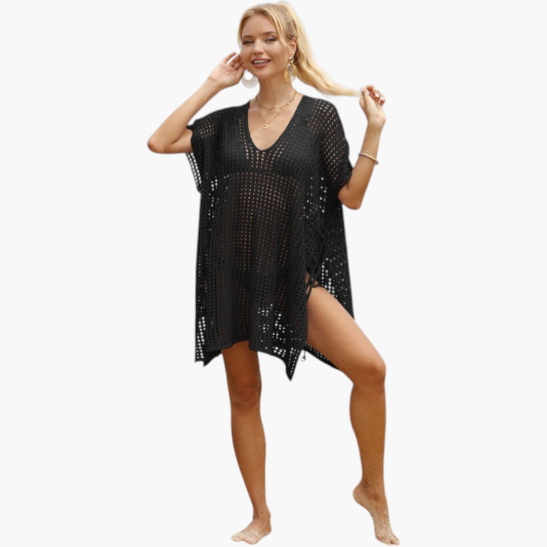 Top da spiaggia donna con scollo a V e maglia traforata