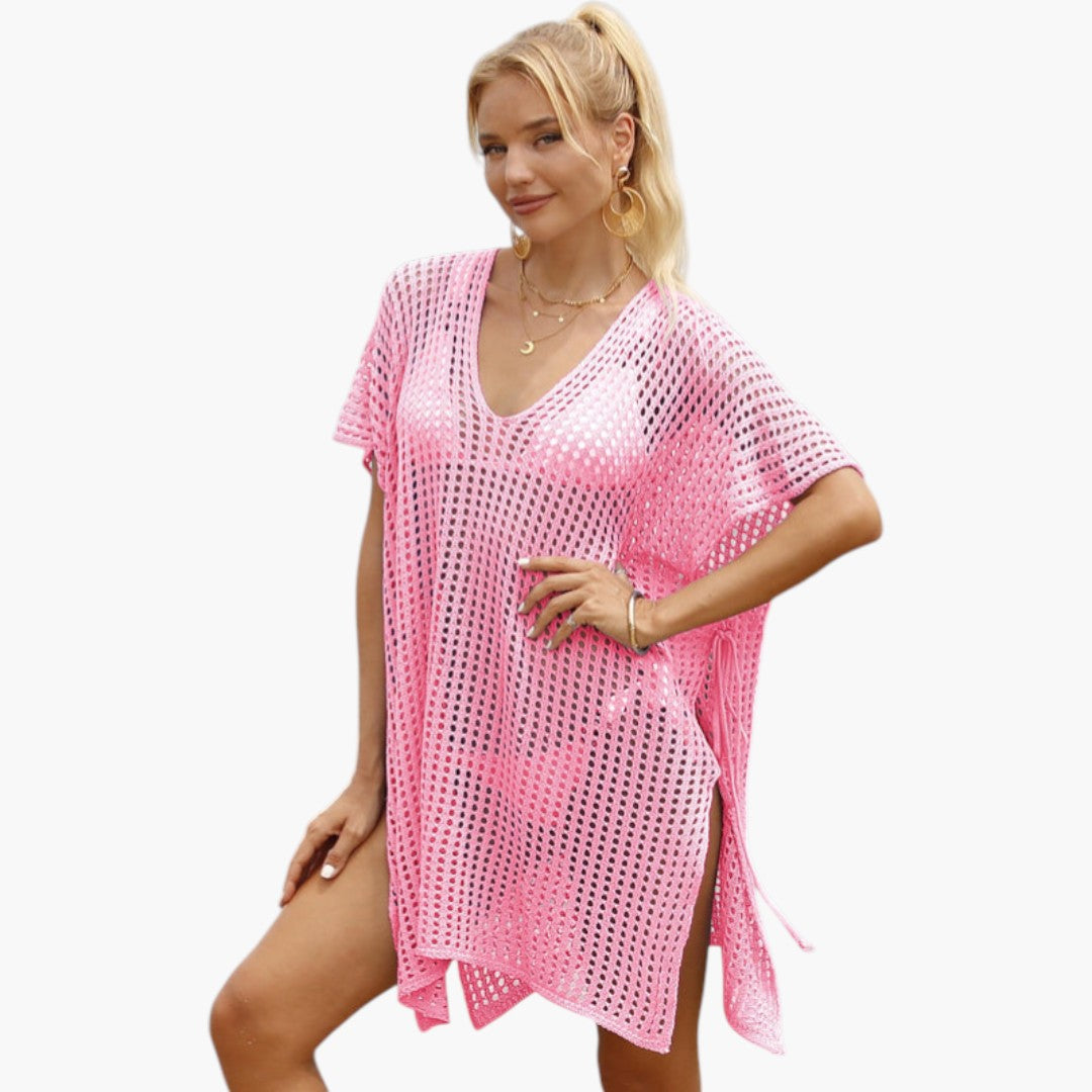 Top da spiaggia donna con scollo a V e maglia traforata