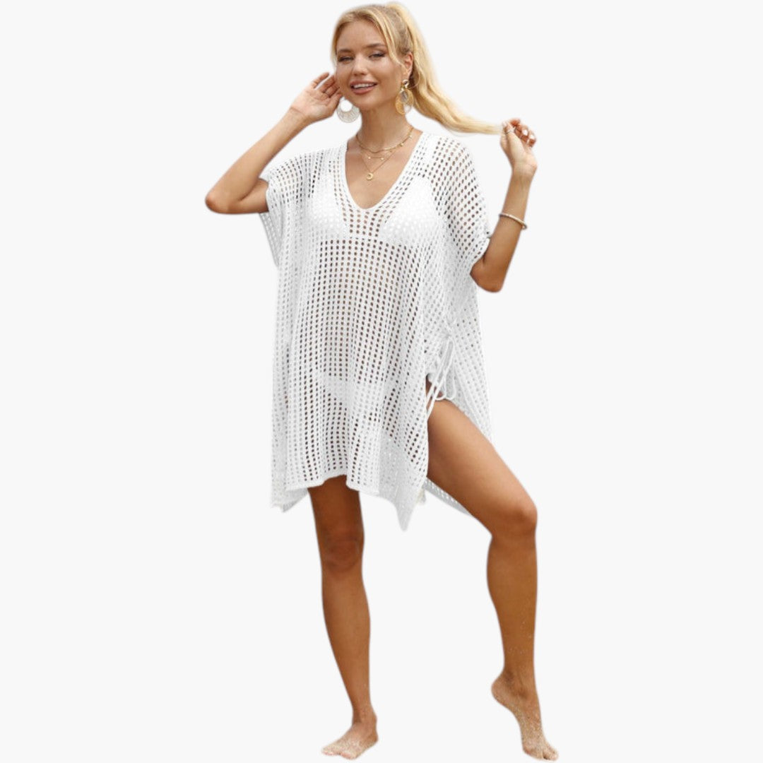 Top da spiaggia donna con scollo a V e maglia traforata