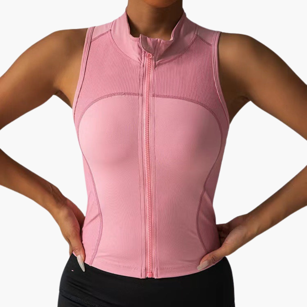 Haut de sport femme avec fermeture zippée et col montant