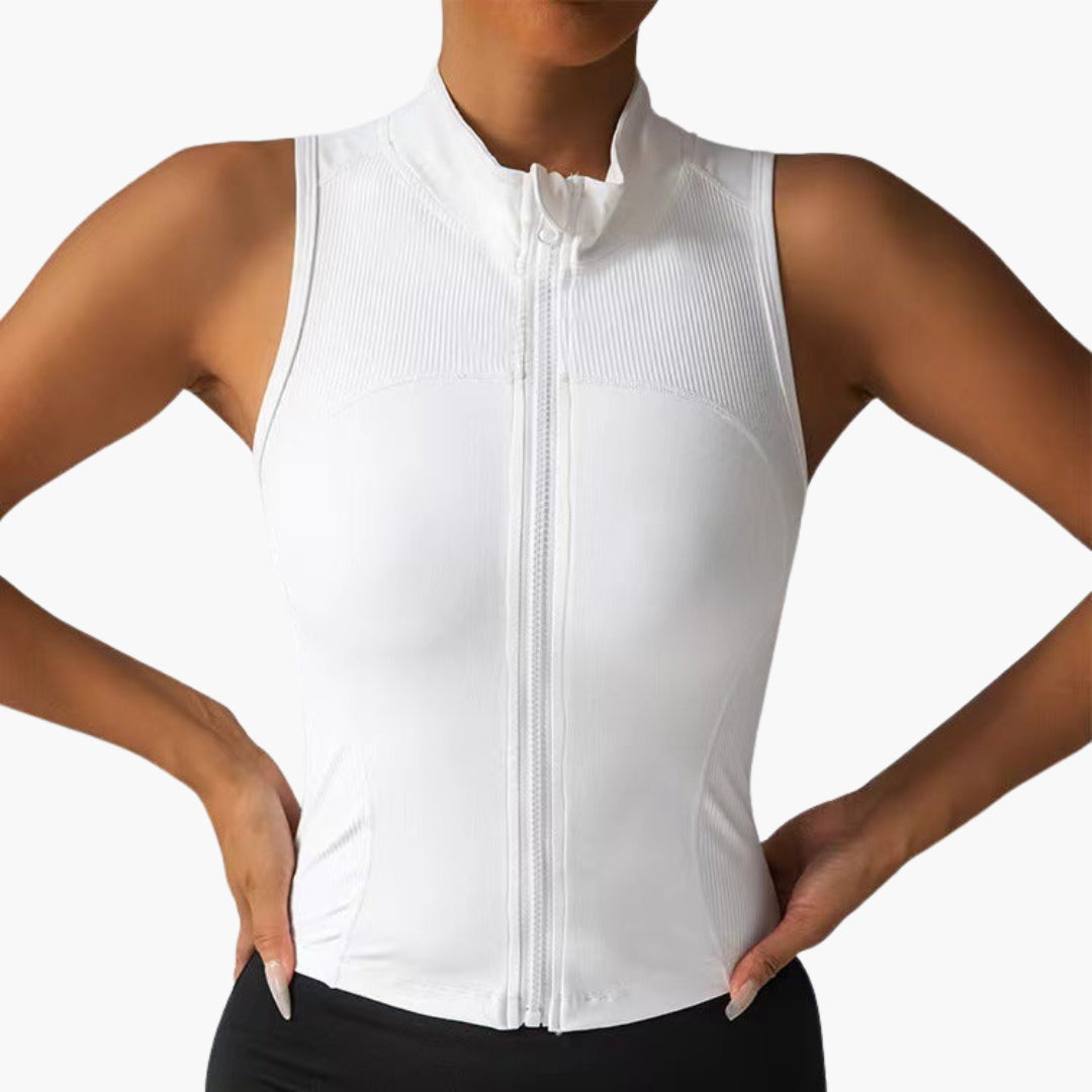 Haut de sport femme avec fermeture zippée et col montant