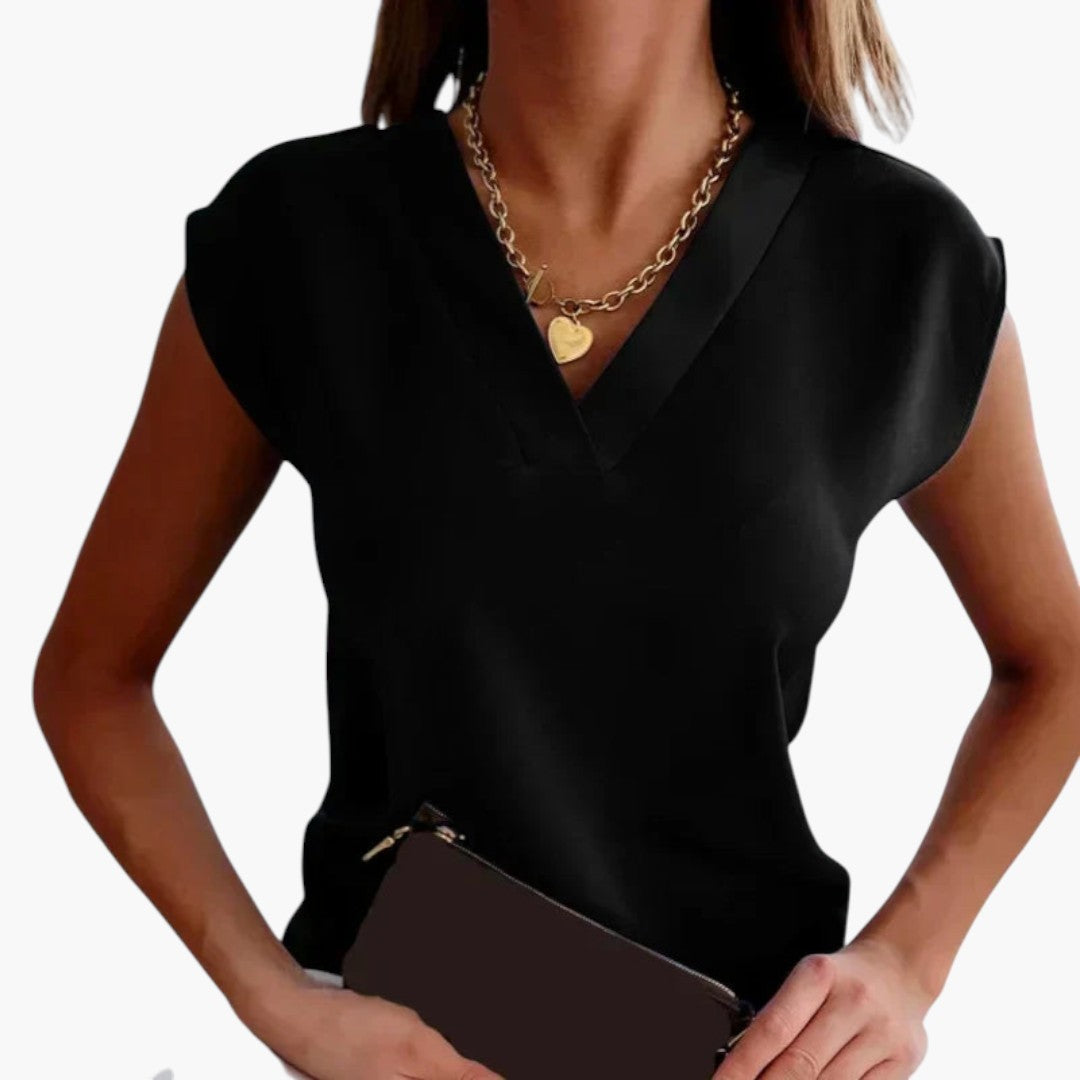 Haut femme col V avec manches courtes type cap