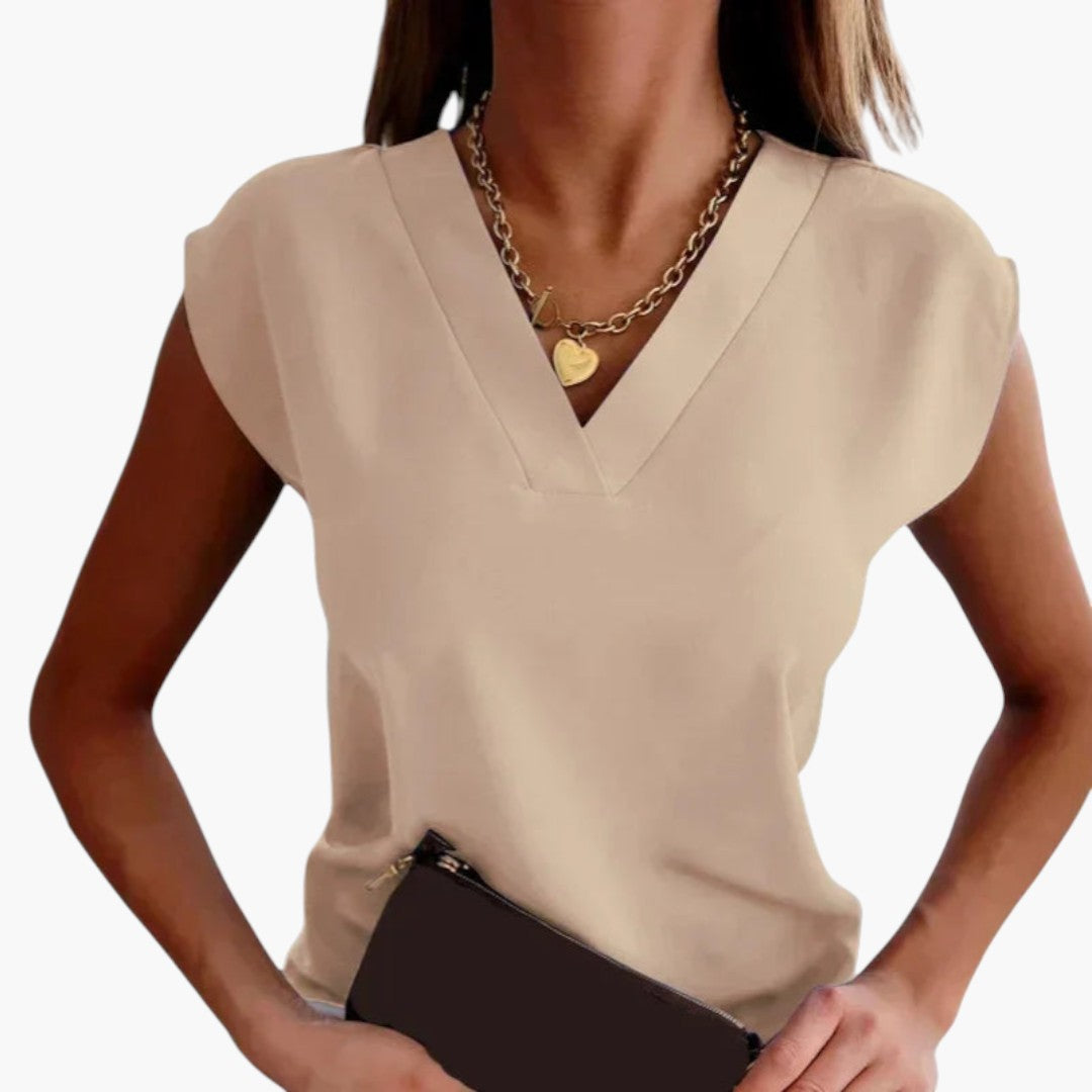 Haut femme col V avec manches courtes type cap