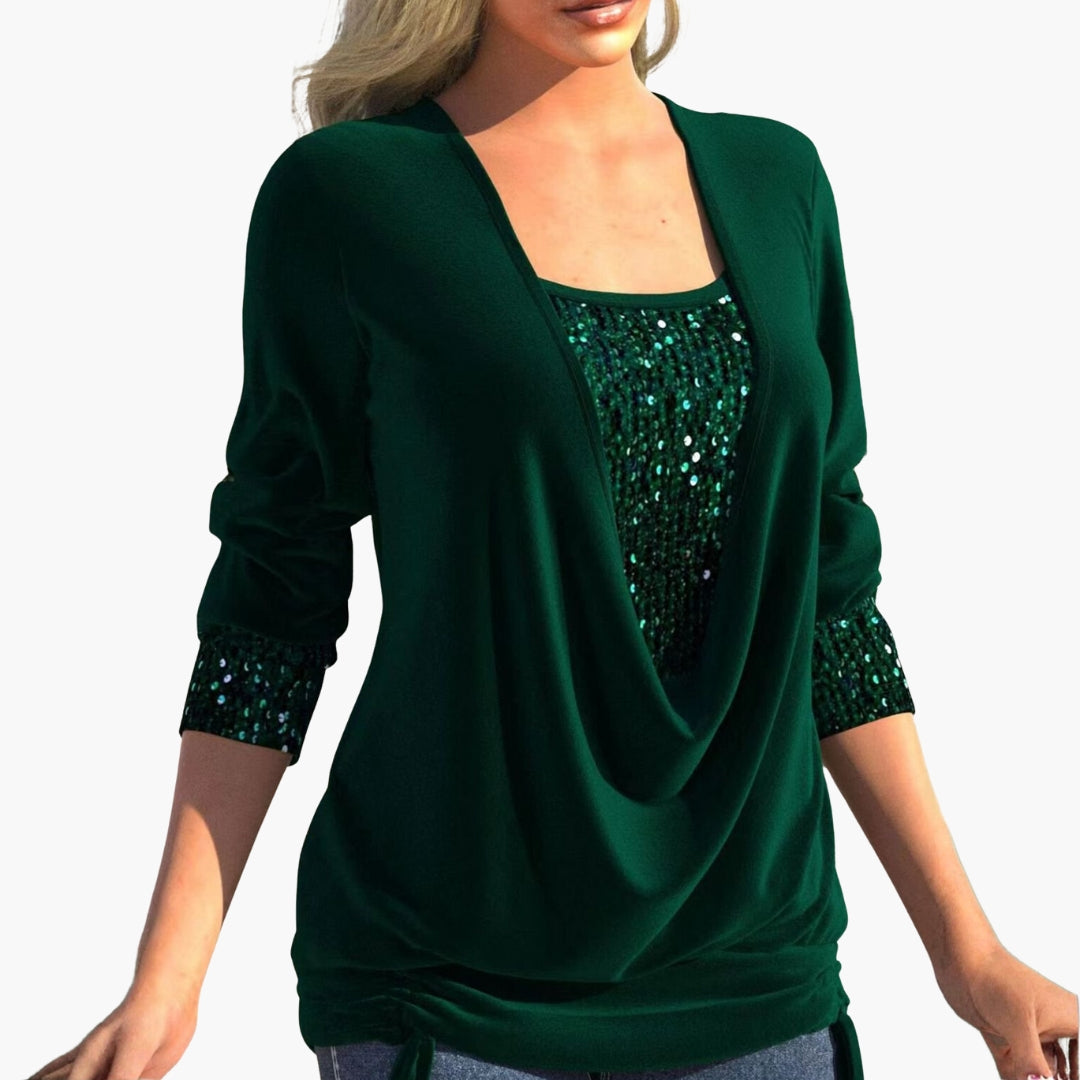 Haut femme drapé devant avec empiècements sequins