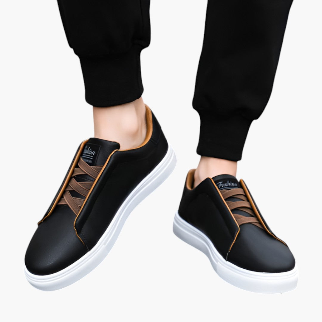 Homme Baskets en Cuir avec Fermeture Lacets et Semelle Texturée