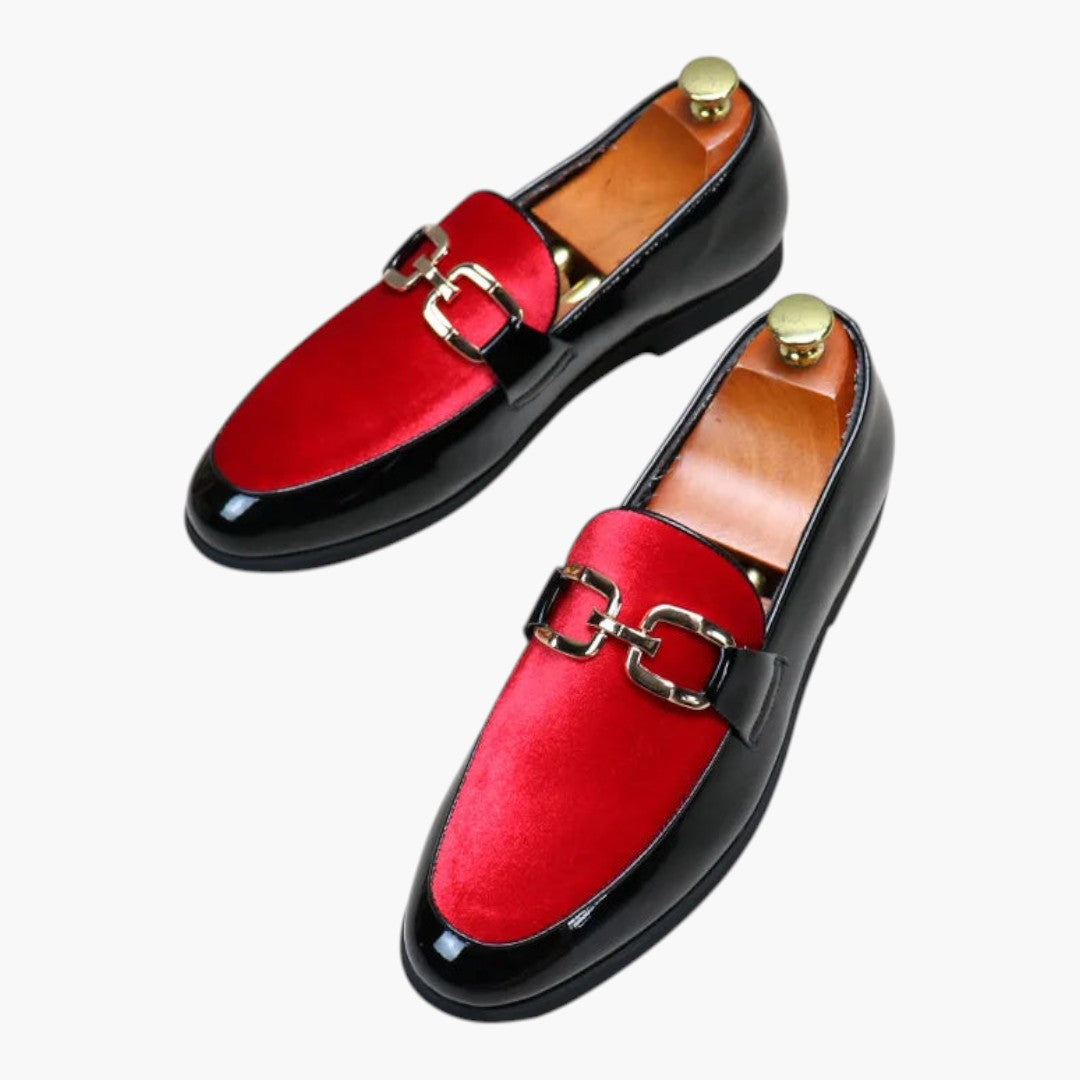 Homme Mocassins en Cuir avec Enfilage et Surface Patchwork