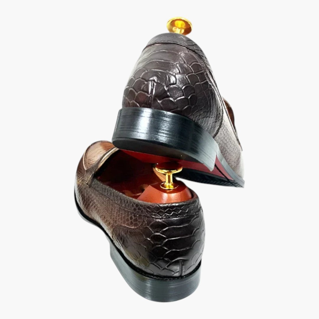 Homme Mocassins en Cuir avec Motif Serpent et Semelle Plate