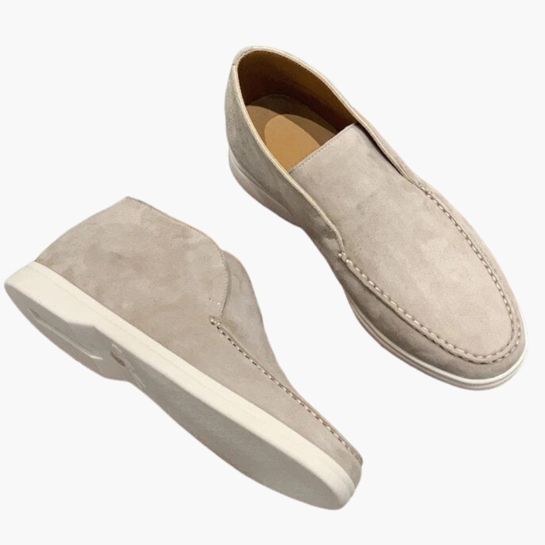 Homme Mocassins en Suédine avec Enfilage et Semelle Plate