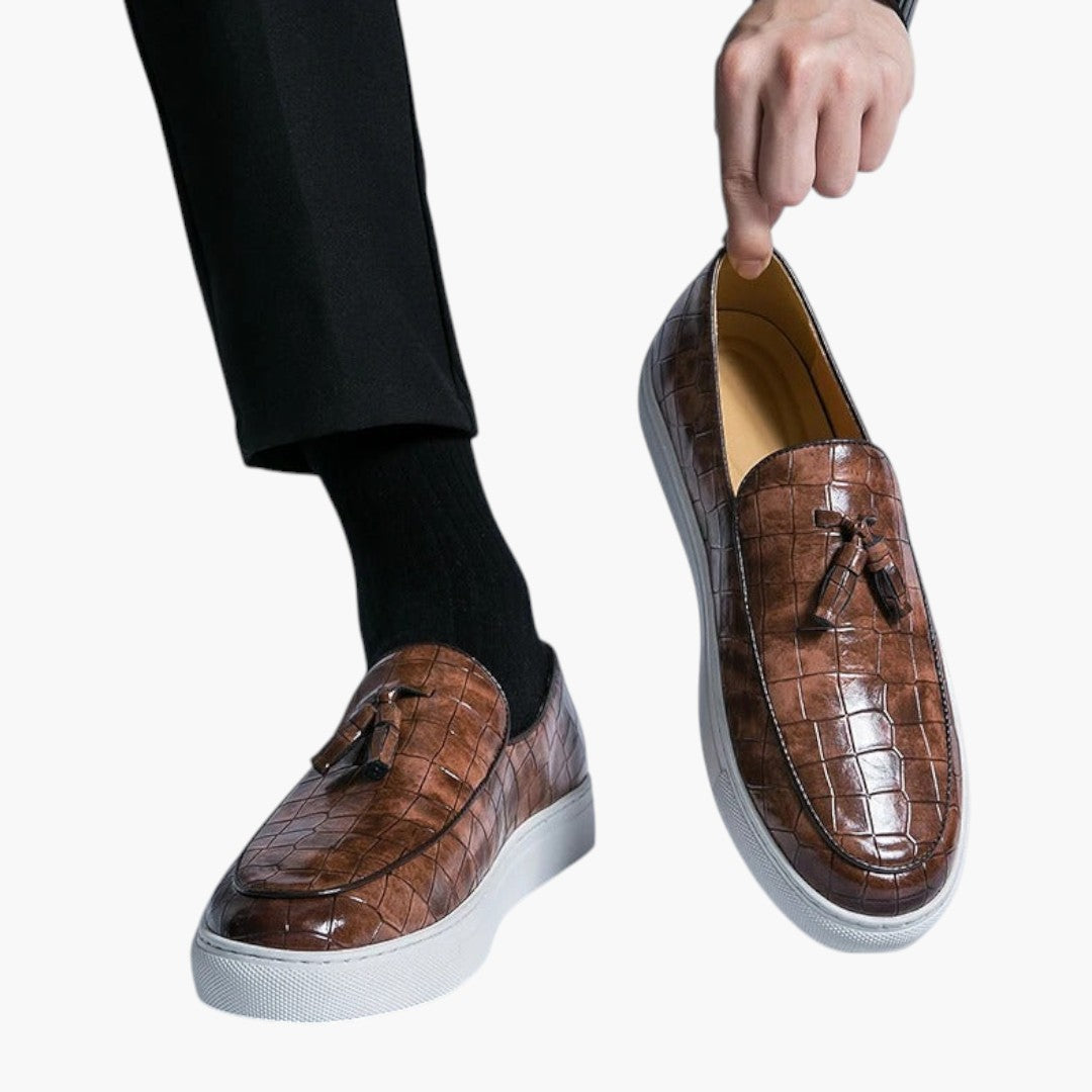 Hommes Mocassins avec Dessus Aspect Cuir et Construction Plate