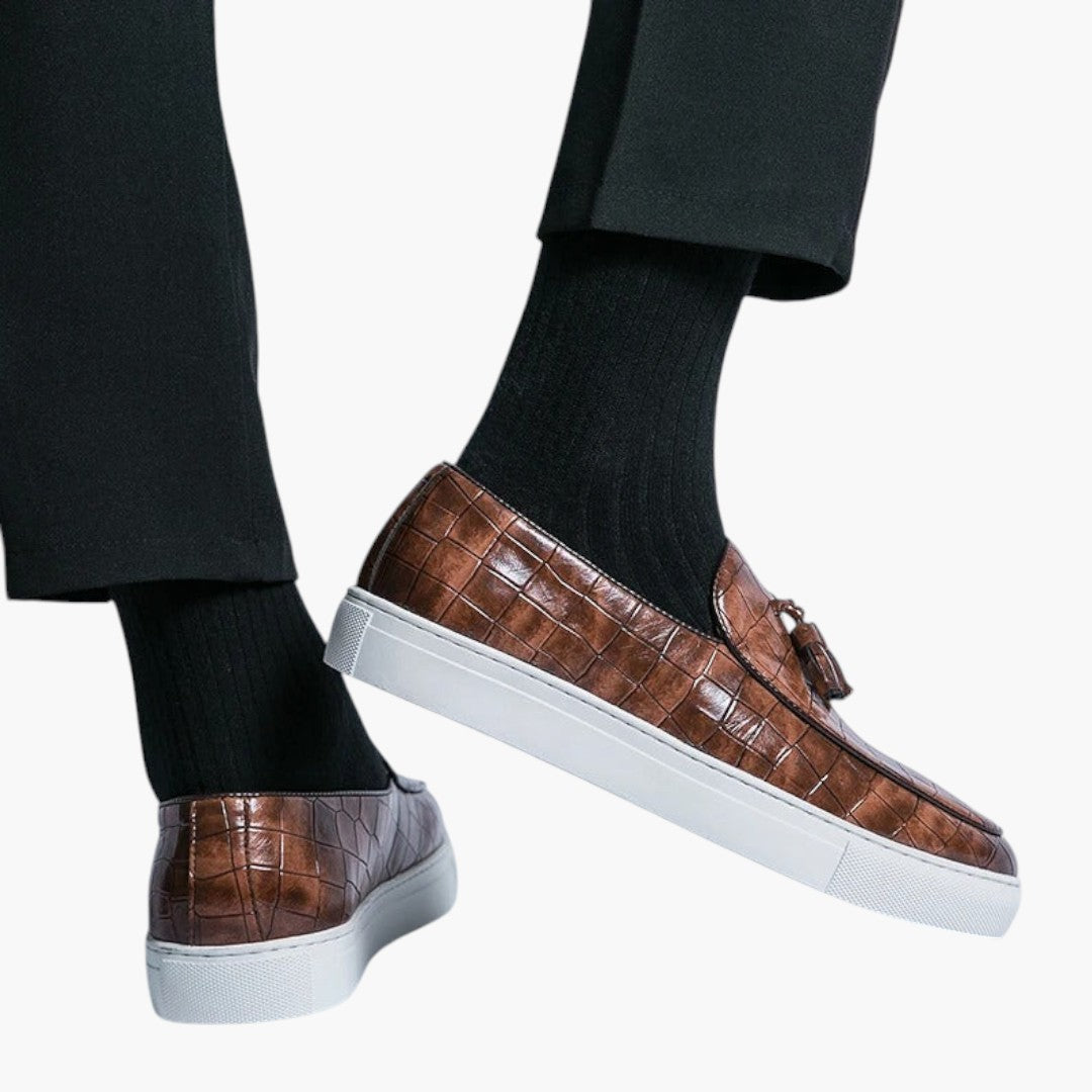 Hommes Mocassins avec Dessus Aspect Cuir et Construction Plate