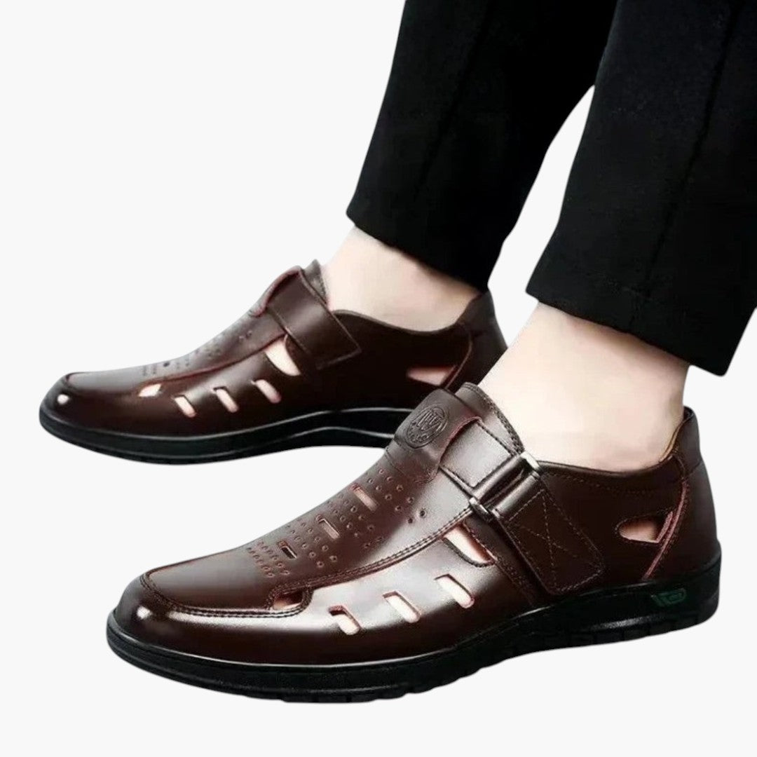 Hommes Sandales en Cuir avec Bout Fermé et Boucle Réglable
