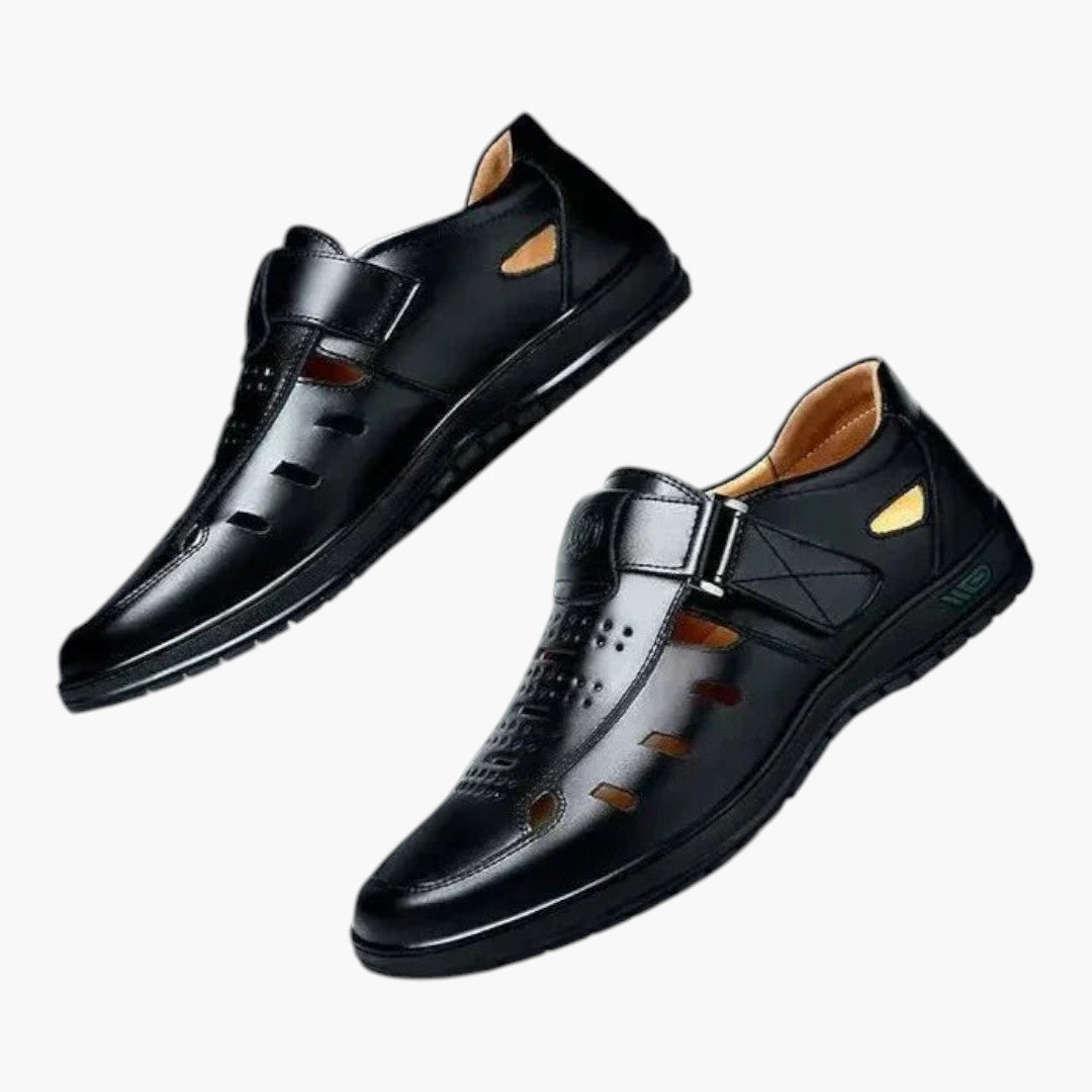 Hommes Sandales en Cuir avec Bout Fermé et Boucle Réglable