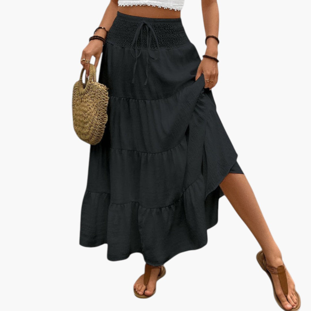 Gonna lunga da donna con coulisse e design a balze