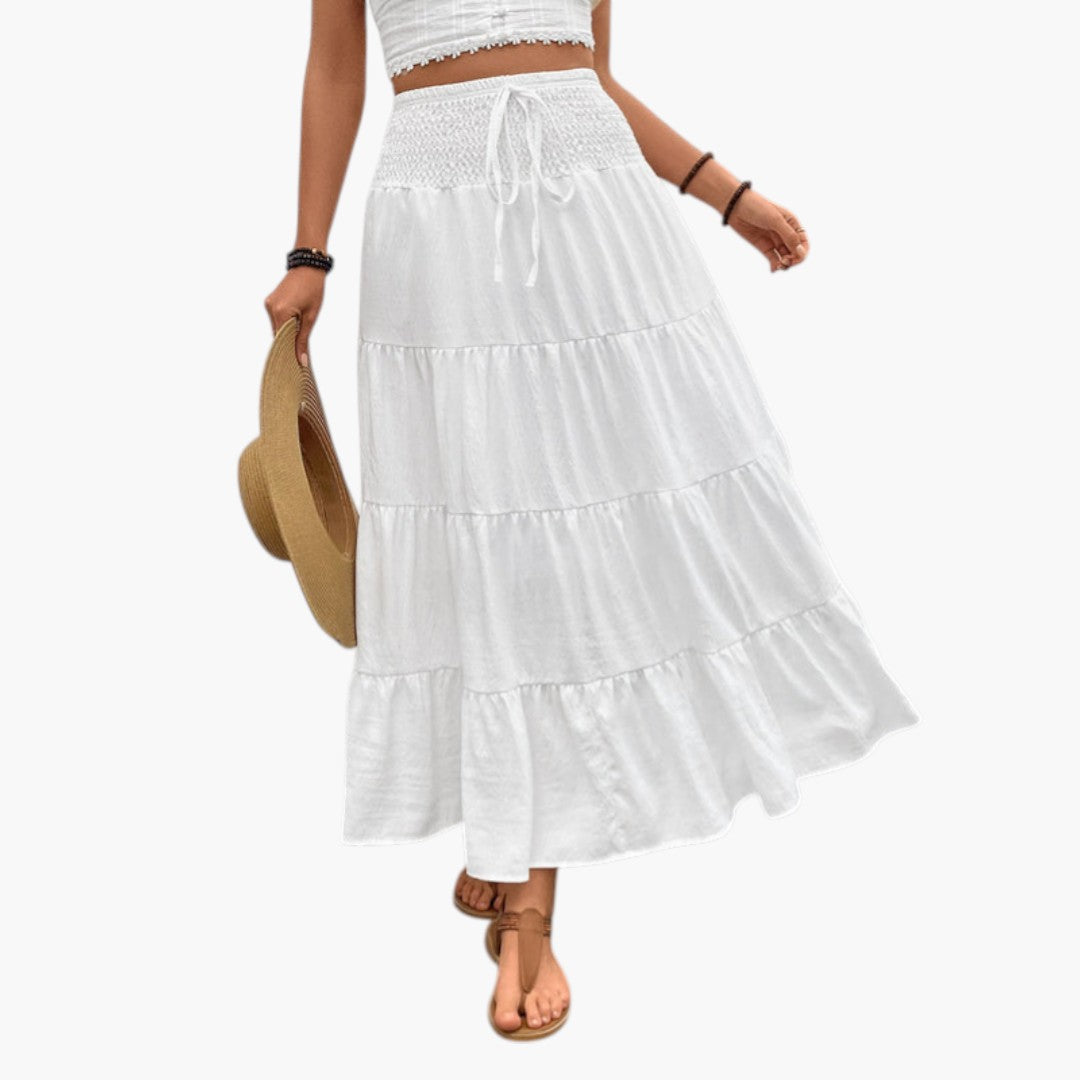 Gonna lunga da donna con coulisse e design a balze