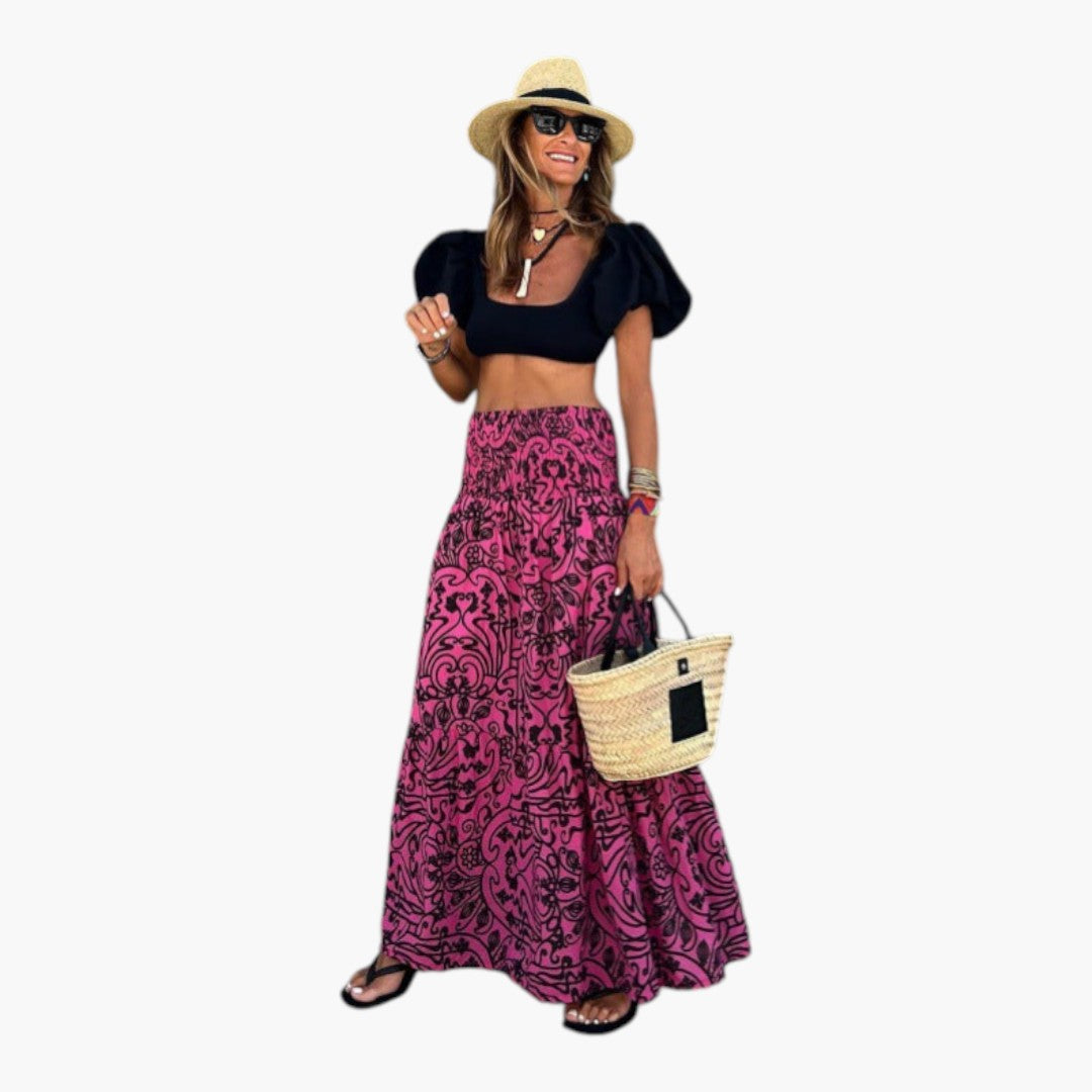 Jupe Maxi Femme a Taille Élastique et Imprimé Floral