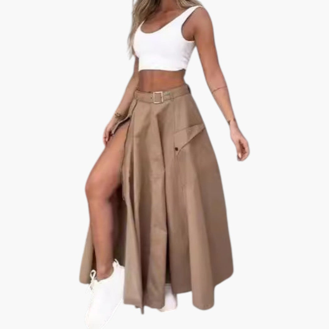 Gonna lunga da donna con vita cintata e spacco laterale