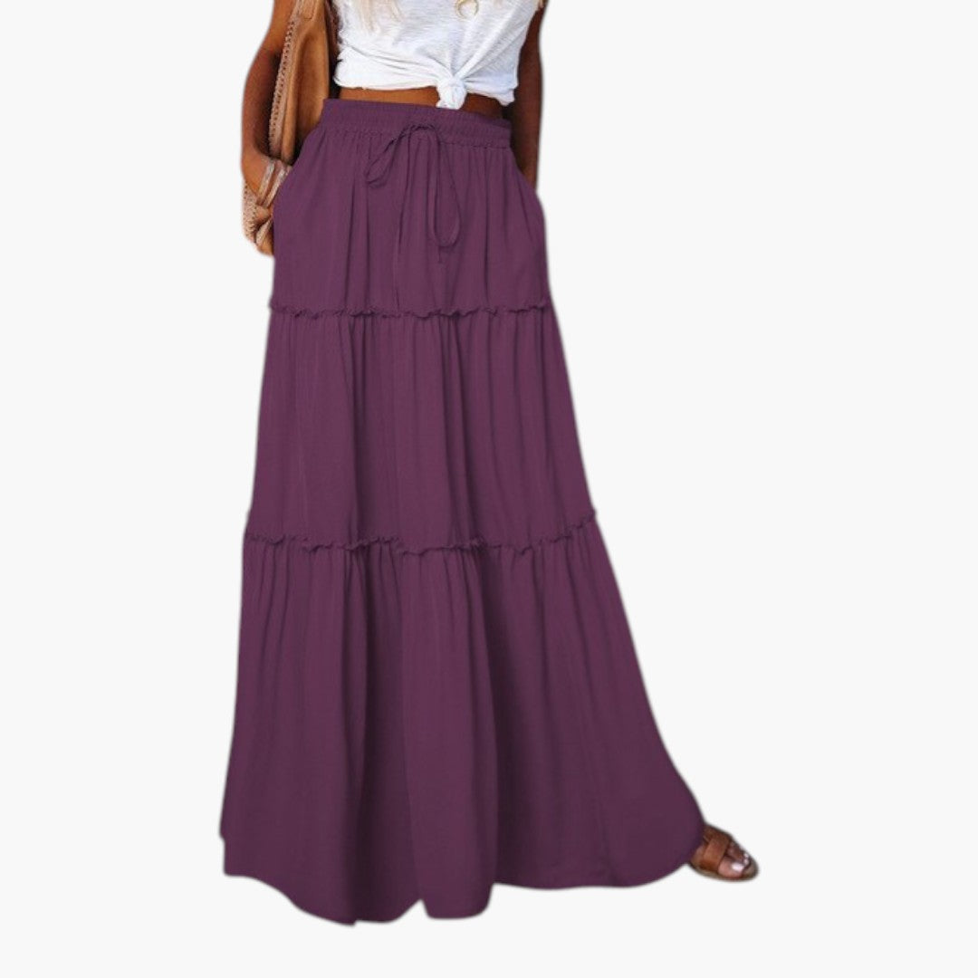 Jupe Maxi Femme avec Taille Élastique et Design à Volants
