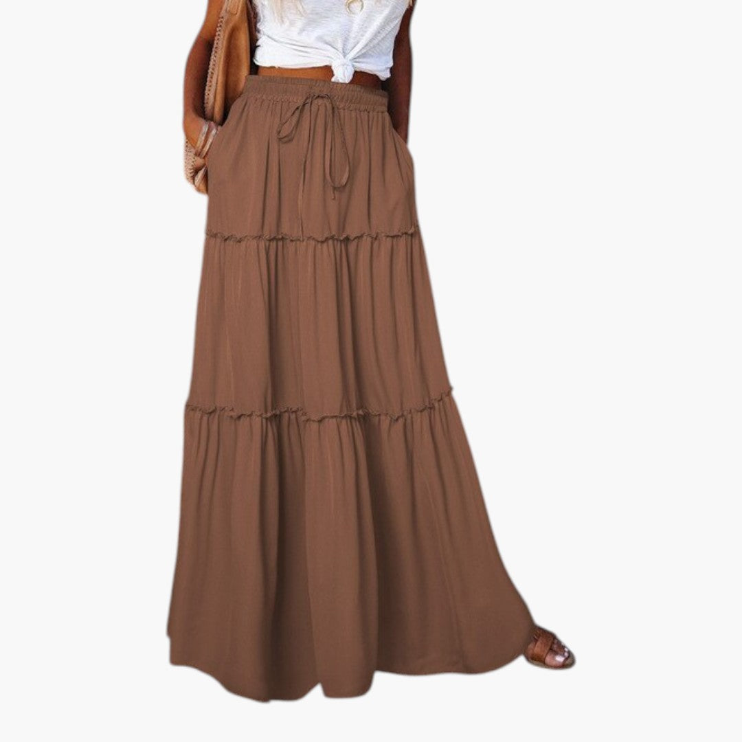 Jupe Maxi Femme avec Taille Élastique et Design à Volants